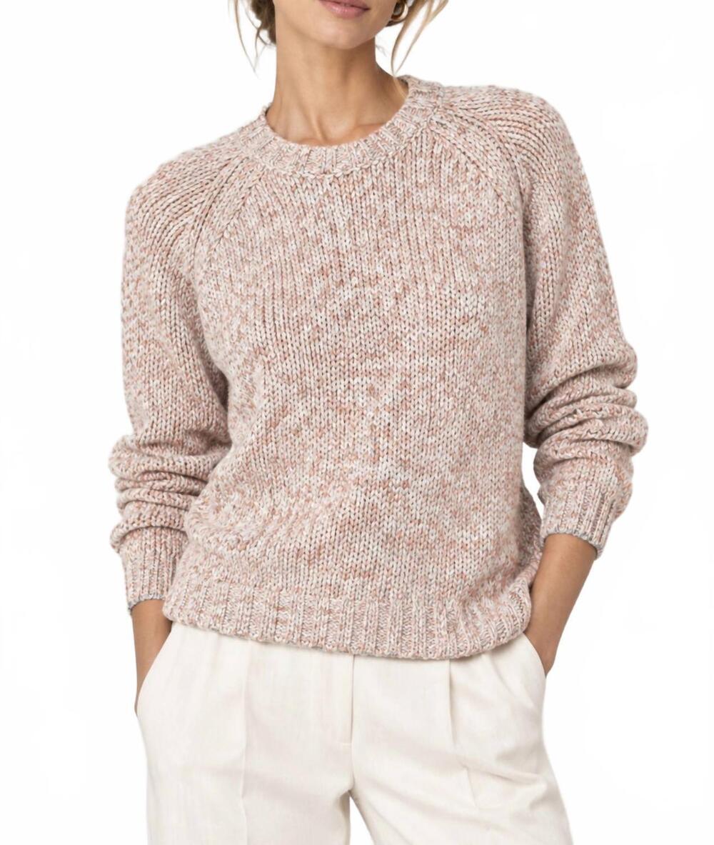 NEW BRUNELLO CUCINELLI chunky knit crewneck sweater in pink/white/grey